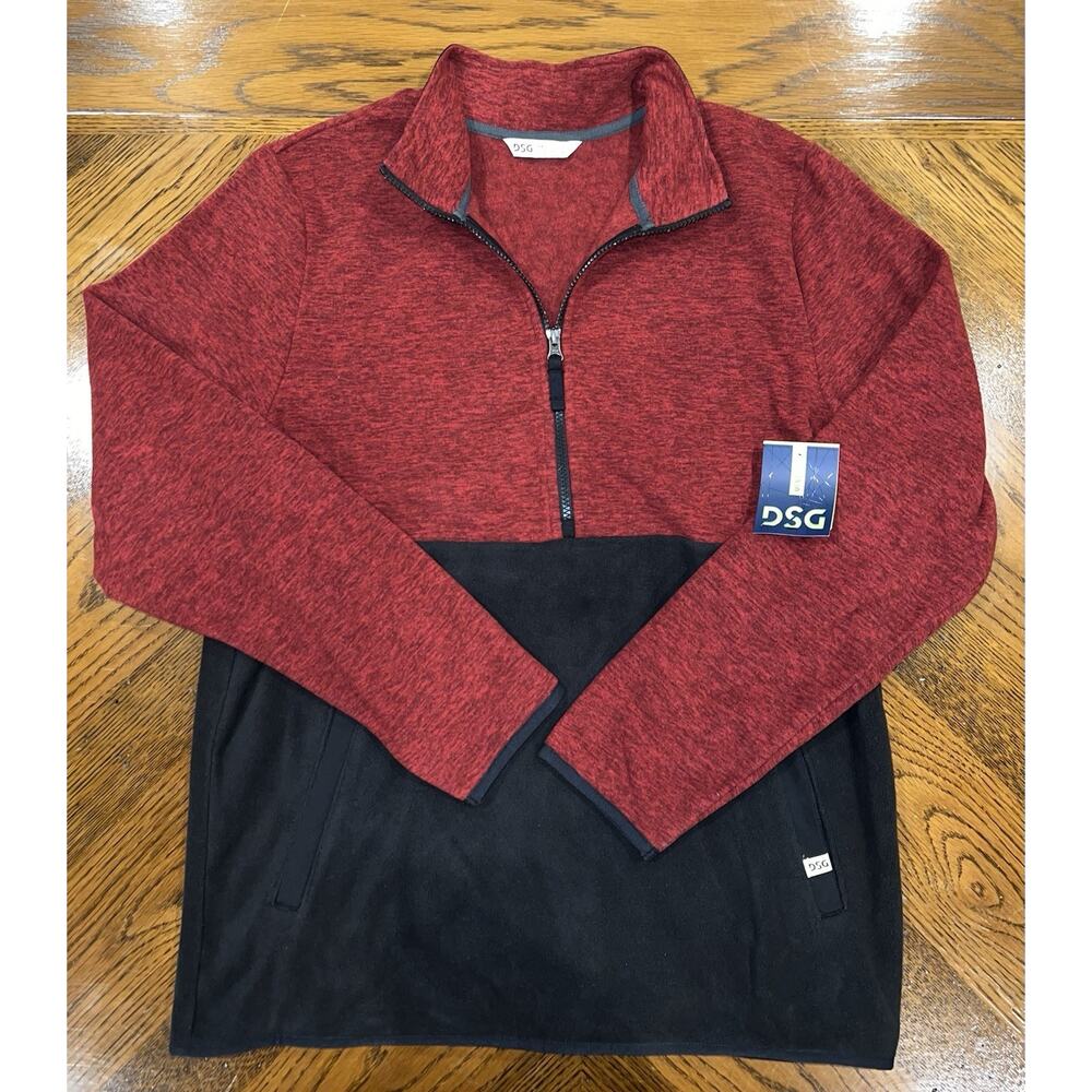 DSG Men Quarter 1/4 Zip Pullover Fleece Sweater Red Black Athletic Jacket M NWT
